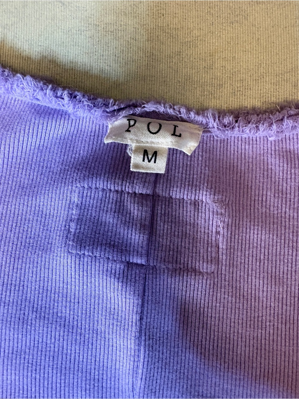 POL Lavender Lace-Front Short Sleeve Top. Super Stretch - Picture 4 of 10
